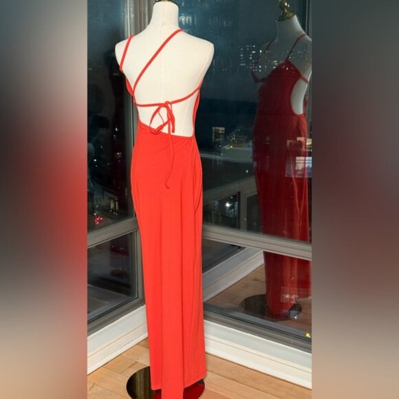 🆕 CHRISTOPHER ESBER 🧿 Crystal Cutaway Lycra Maxi Dress, Red/Orange, Sz AU8 US4 - Picture 7 of 16